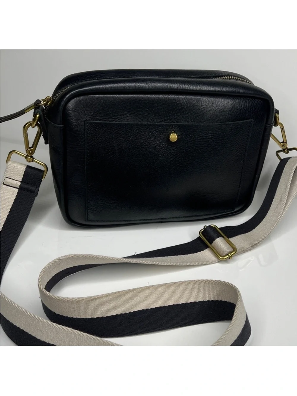 Black Leather Crossbody Bag with Contrast Strap/new with tags